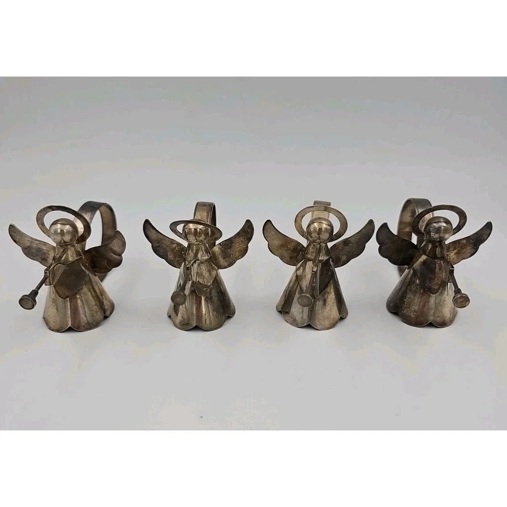 Vintage Regal Silver‎ Plated Angel With Trumpets Napkin Holder Rings Set Of 4